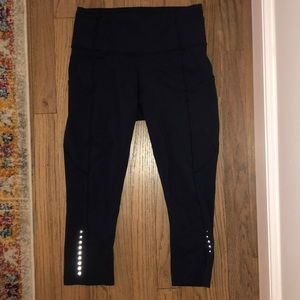 Lululemon Navy Fast And Free Crop Leggings